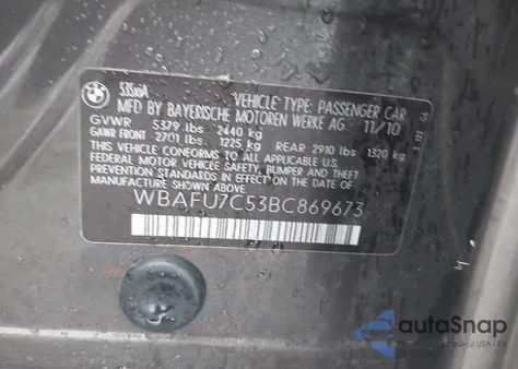 2011 BMW 535I xDrive from USA, damaged, VIN WBAFU7C53BC869673